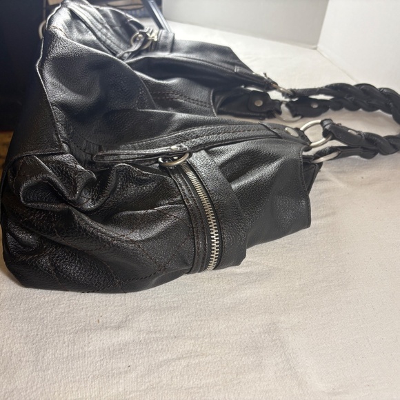 Vtg Relic by Fossil Leather Hobo Braided Shoulder Strap Slouchy Black Purse Boho - Picture 5 of 16